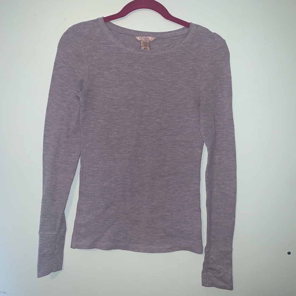 Gray Waffle Knit Long Sleeve Top